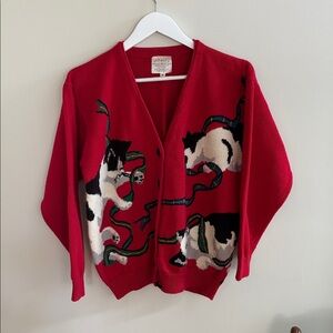 Vintage Susan Bristol Red Cat Design Cardigan